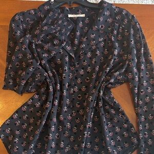 Dark Floral Button-Front Blouse